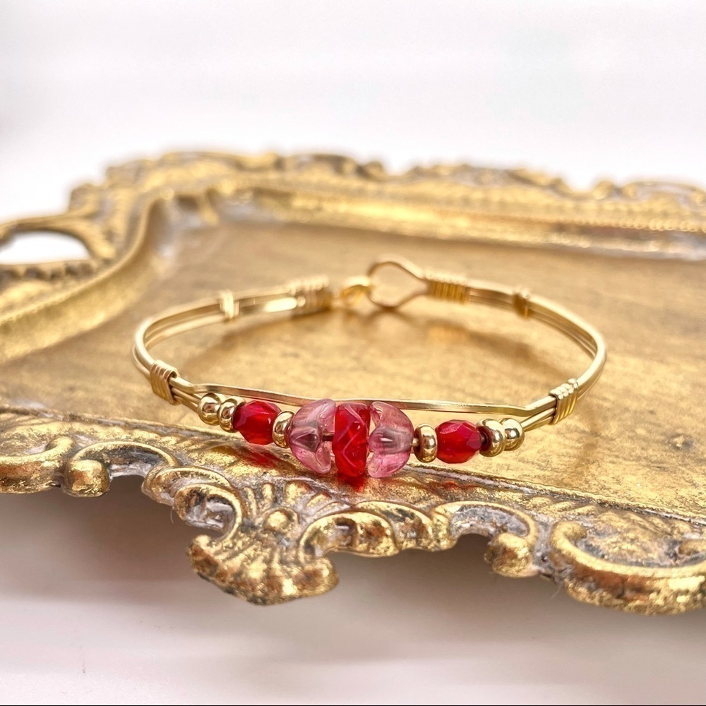 Ruby Beaded Gold Tone Bracelet